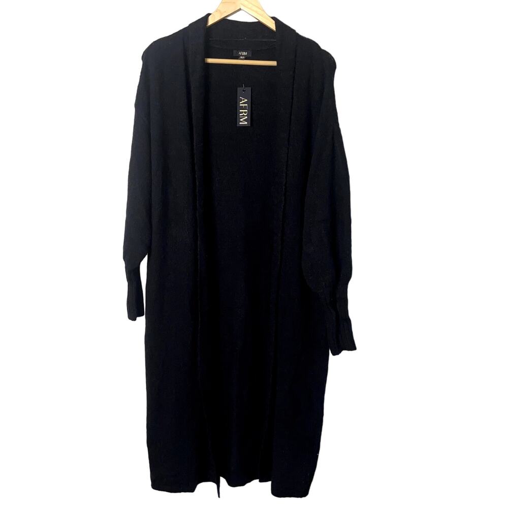 AFRM Long Cardigan Sweater Women XS Black MIDI Open Front NWT